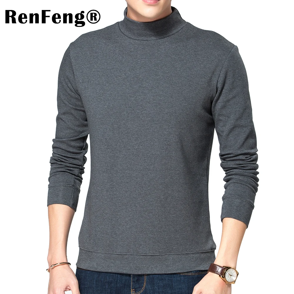 

2019 Fashion Trend Autumn T Shirt Men Turtle Collar Long Sleeve T-Shirt Large Size Slim Fit Cotton Tops Tees Camisetas Male 3XL