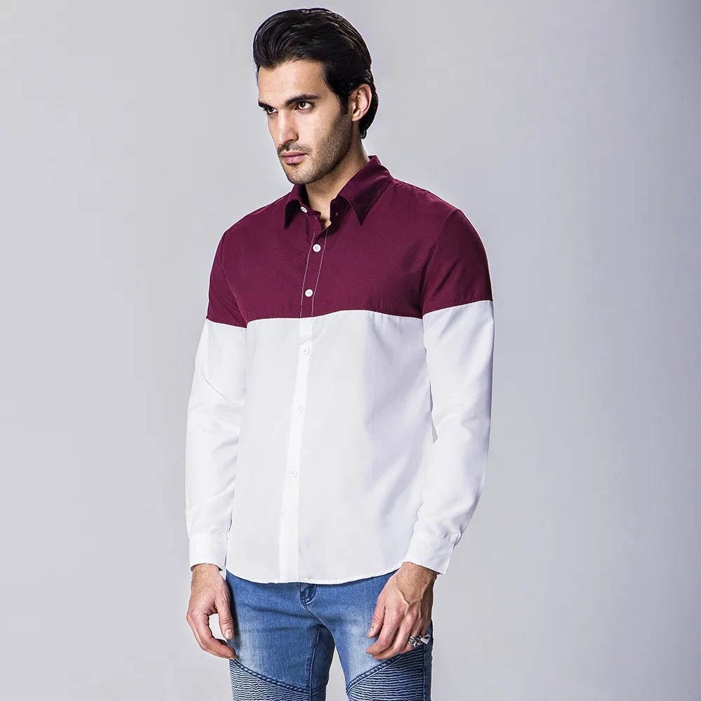 Brand New font b Men s b font Casual font b Shirt b font Social Contrast