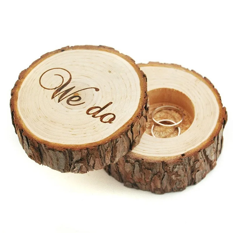 

Printed "We do" Wooden Simulation Wedding Ring Holder Box Romantic Valentine's Day Chic Rustic Bearer Storage Boxes P17