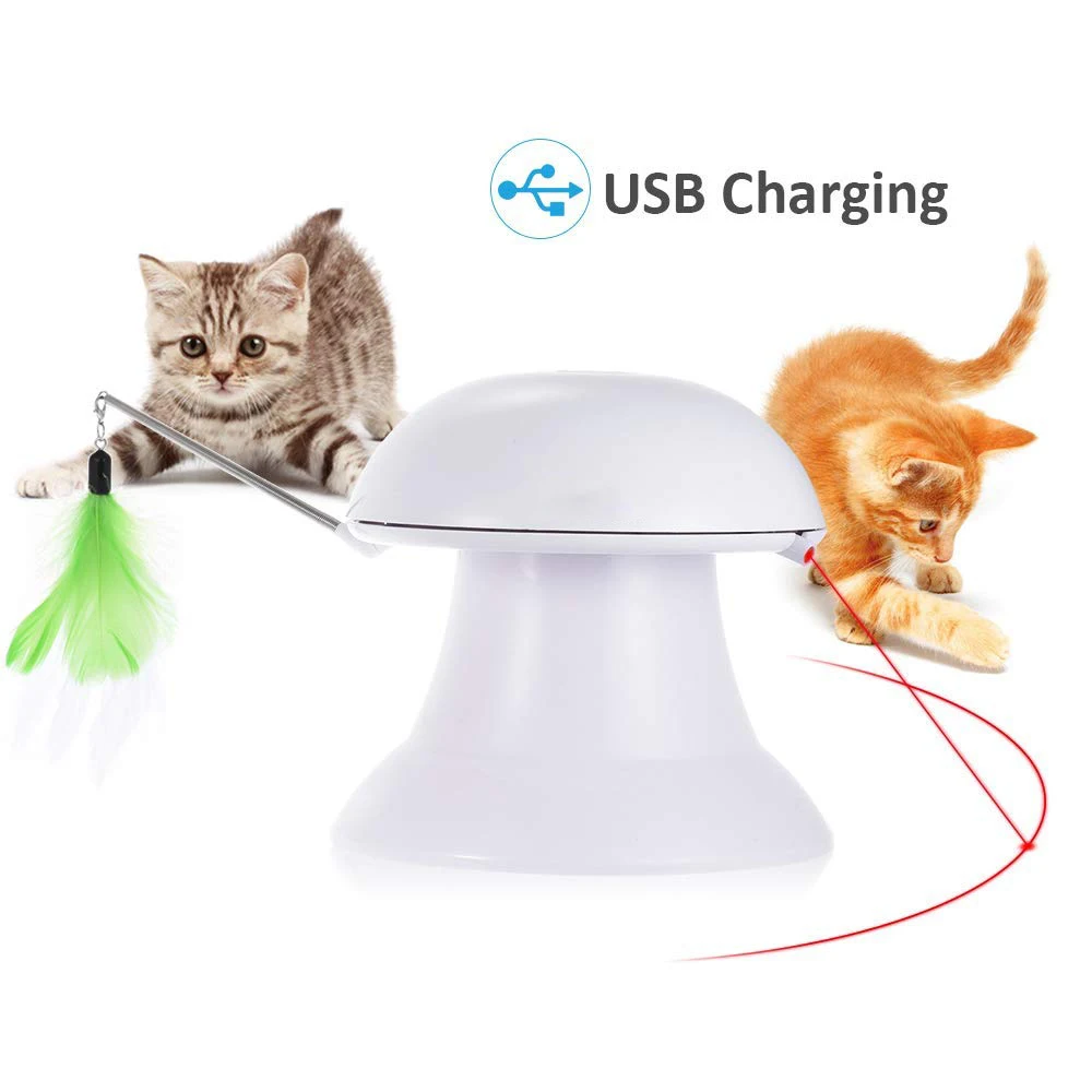 

Cat Toy USB Charged Automatic Rotating Light Exercise Chaser Toy and Interactive Feather Toy for Small Medium Large Cats and Dog