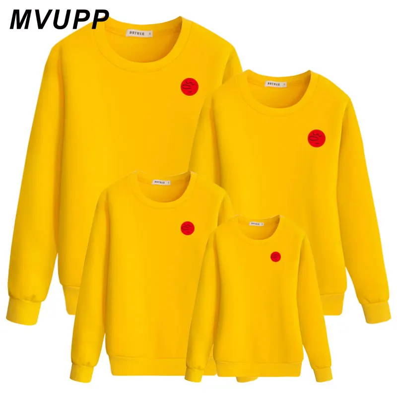 

family matching clothes set look father mother daughter son oversized sweatshirts solid o-neck female autumn casual long sleeve