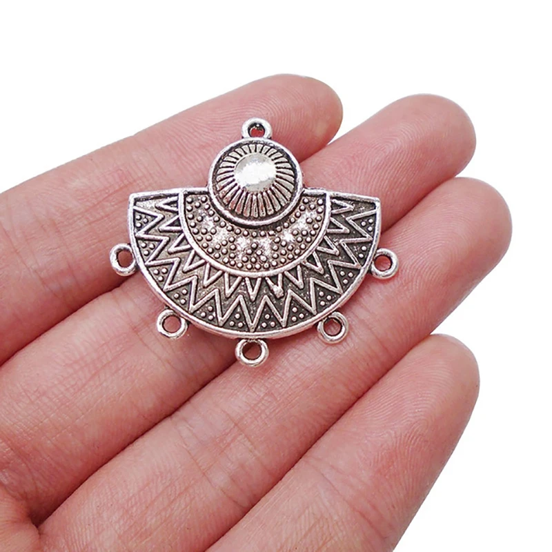 

3 x Antique Silver Boho Ethnic Large Half Circle Chandelier Connectors Charms Pendants for Jewelry Making Findings 35x32mm