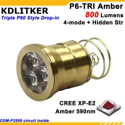 Kdlitker P6-TRI тройной Cree XP-E2 янтарь 590nm 800 люмен 3 V-9 V 5-режим Цвет P60 Drop-in модуль (диам. 26,5 мм)