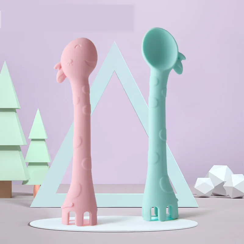

Creative Giraffe Silicone Children Baby Spoon Fork Children Tableware Environmental Protection Children Training Tableware Plate