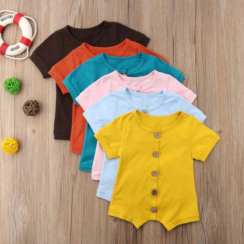 Одежда для новорожденных мальчиков и девочек 0-24 месяцев; однобортный хлопковый комбинезон с короткими рукавами; летний спортивный костюм; повседневная одежда для детей