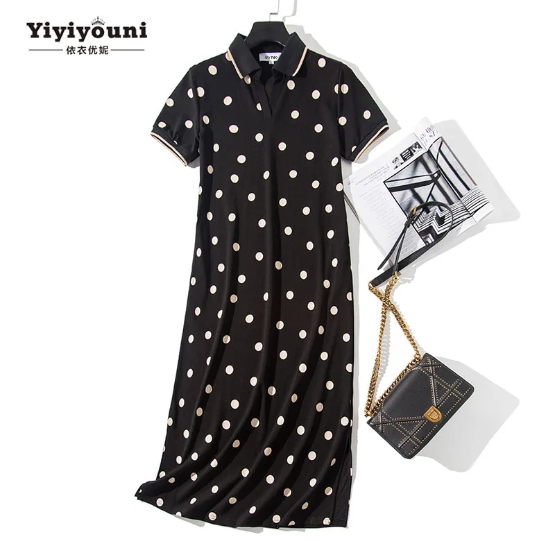 Long Dot Print Turn-down Shirt Dresses Women Polo 2019 Summer Straight Midi Dress Female Pockets Cotton Split Dress Plus Size Long Dot Print Turn-down Shirt Dresses Women Polo 2019 Summer Straight Midi Dress Female Pockets Cotton Split Dress Plus Size