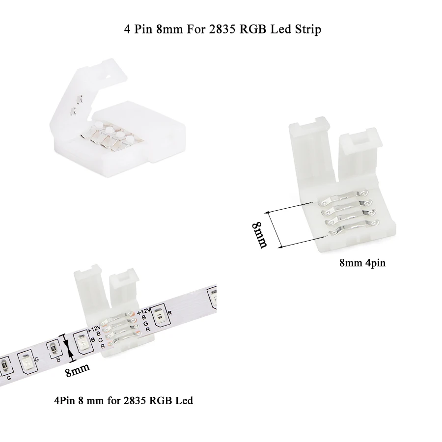 10 шт. 4 pin 8 мм Светодиодная лента светового разъема 10 мм Печатная плата полоса для прокладки без пайки легкая Соединительная Пряжка для 2835 5050 RGB Str