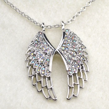 

Fashion Multicoloured Crystal Rhinestone Angel Wings Pendant Necklace Love Jewelry