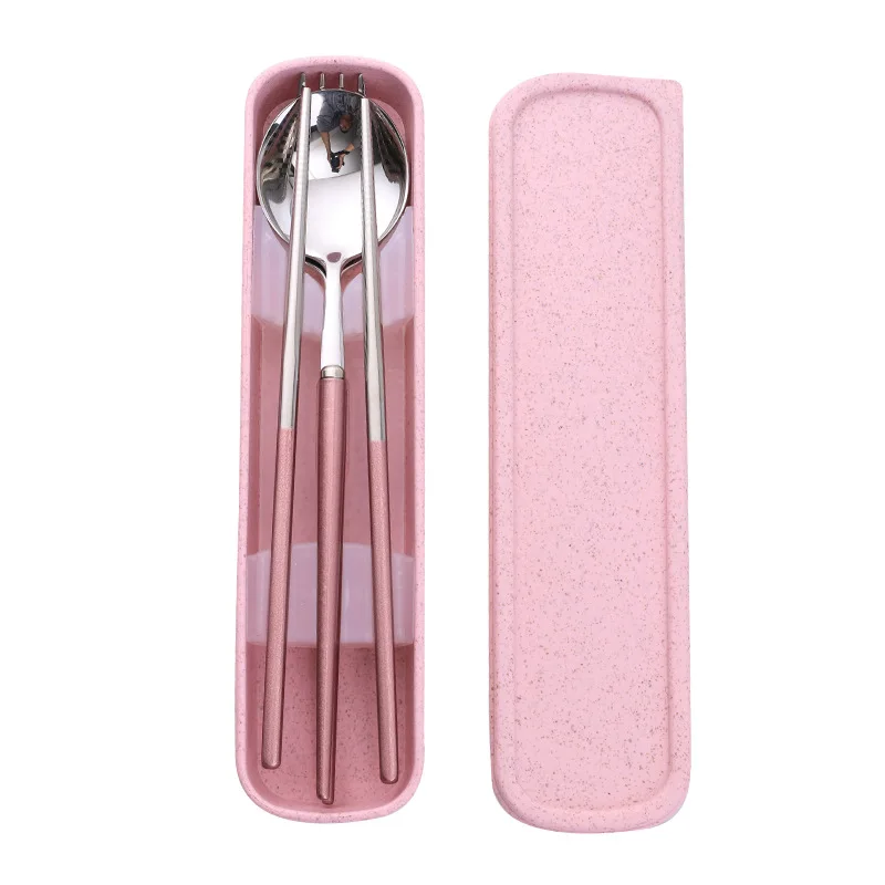 

Nano Materials Handle Portable Stainless Steel Cutlery Dinnerware Set Tableware Flatware Set Fork Spoon Chopsticks Suit With Box