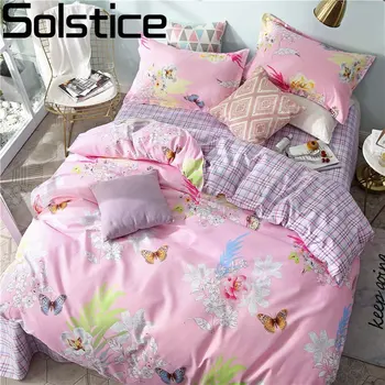

Solstice Home Textile Pink Flower Girls Woman Bed Linens King Single Duvet Cover Flat Sheets Pillowcase Kid Teenage Bedding Sets