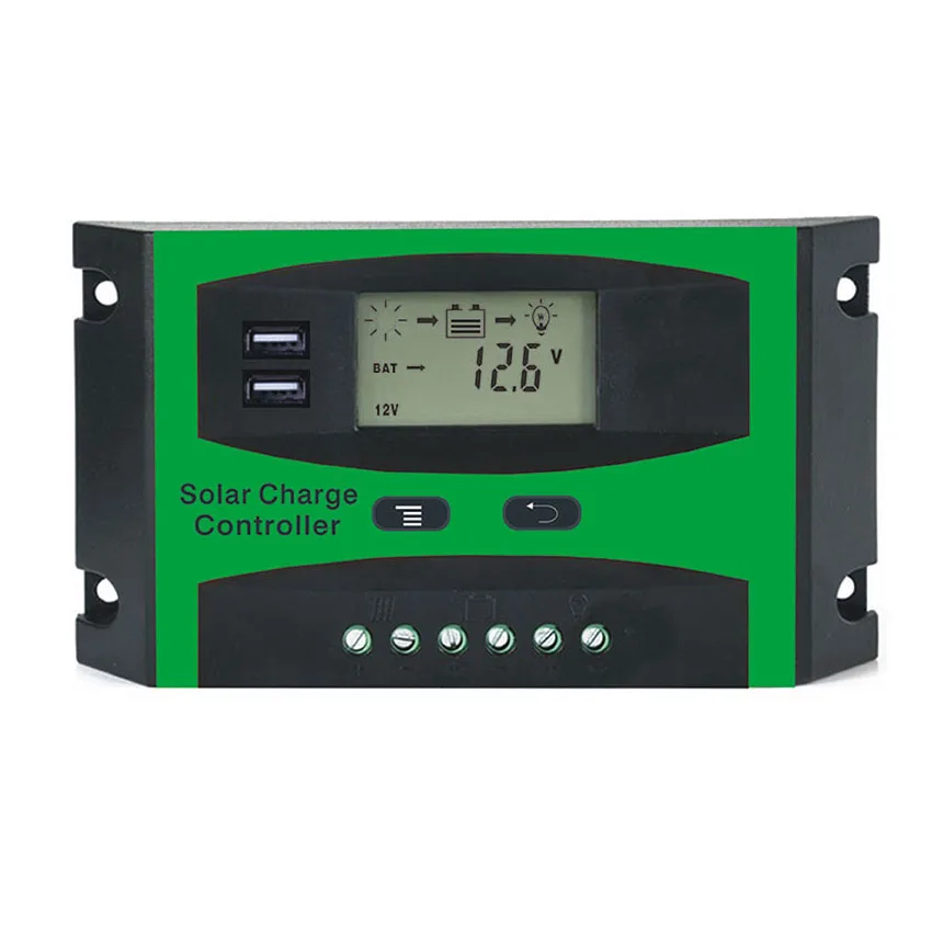 ЖК-контроллер солнечной системы 10A 20A 30A PWM 12V 24V Двойной выход USB 5VDC