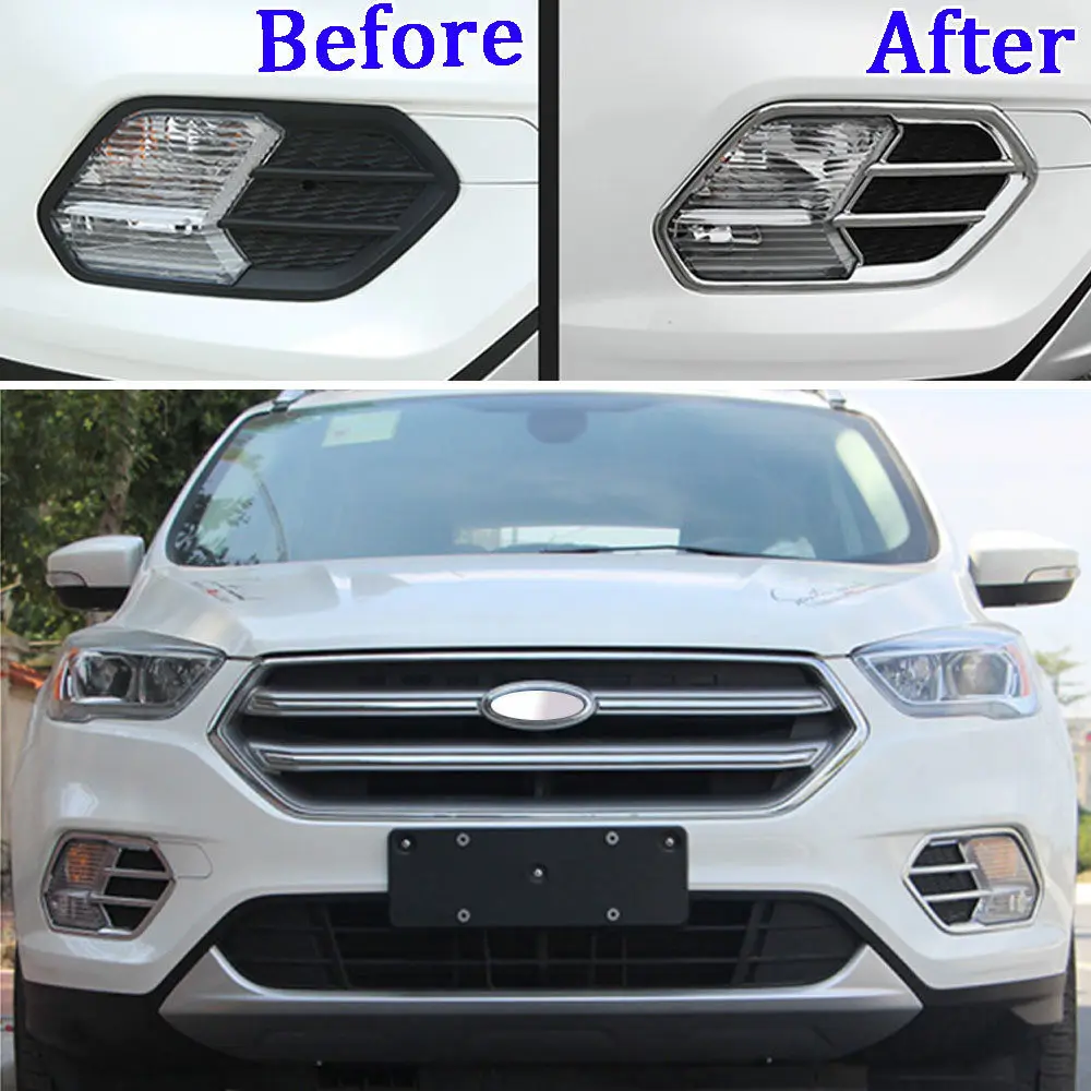 For Ford Escape Kuga 2017 2018 2pcs Chrome ABS Car Front For Ford Escape Kuga 2017 2018 2pcs Chrome ABS Car Front