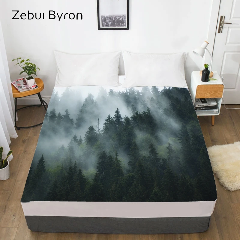 

3D HD Digital Print Custom Bed Sheet With Elastic,180/150/160x200 Fitted Sheet Queen/King,Mattress Cover forest