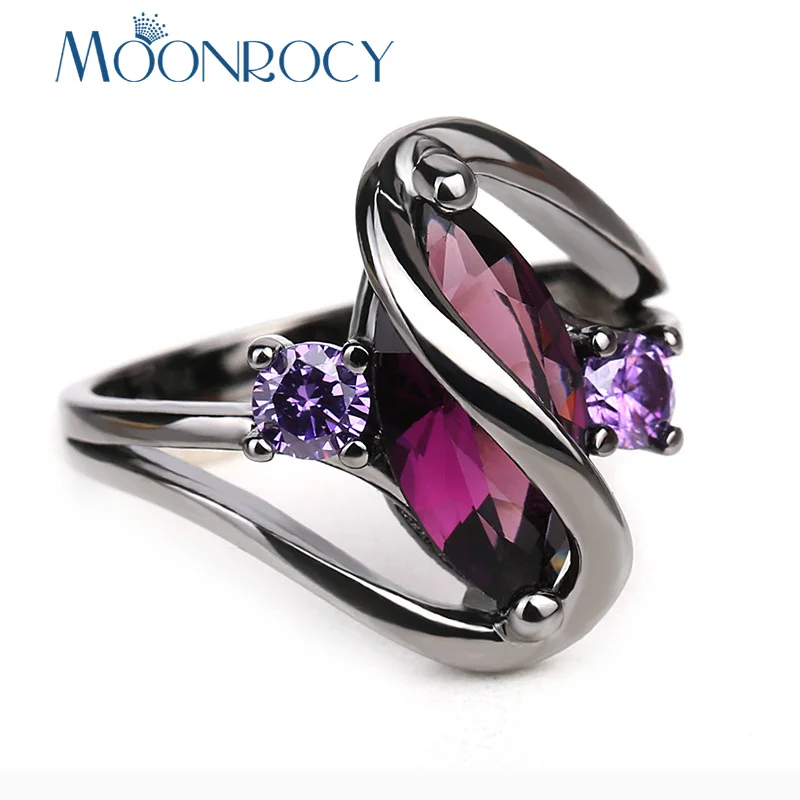 Женские винтажные кольца с фианитом MOONROCY черные и золотые фиолетовыми
