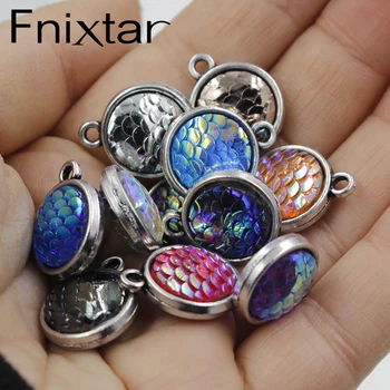 

Fnixtar Two Sided Mermaid Scale Charms For Jewelry Making DIY 12 colors 12mm 12pcs/lot