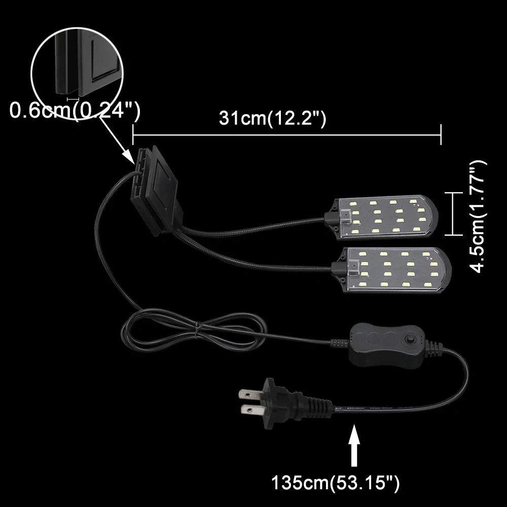 Senzeal X7 с двумя головками аквариумный светодиодный светильник с зажимом, лампа для воды 220 В/110 В 15 Вт лм, светильник светодиодный светильник для аквариума, ЕС, США