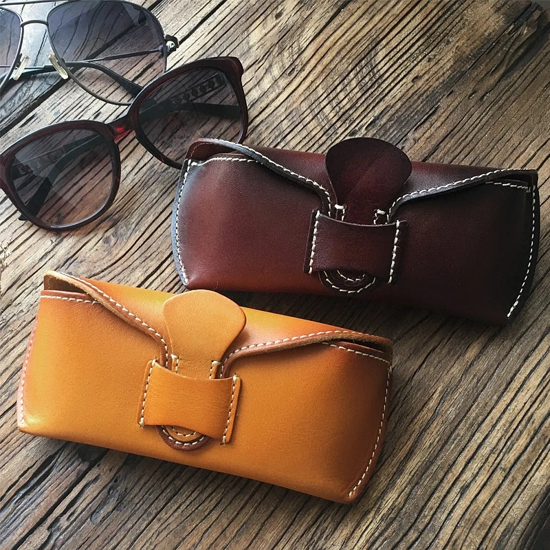 Unisex Full Grain Genuine Leather Handmade Eyeglass Case Vegetable