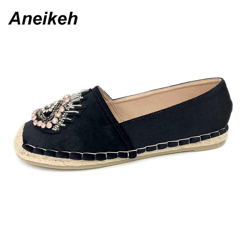 Aneikeh/ г.; осенние женские лоферы с круглым носком; удобная женская обувь на плоской подошве с бусинами; слипоны; Mujer; Цвет Черный