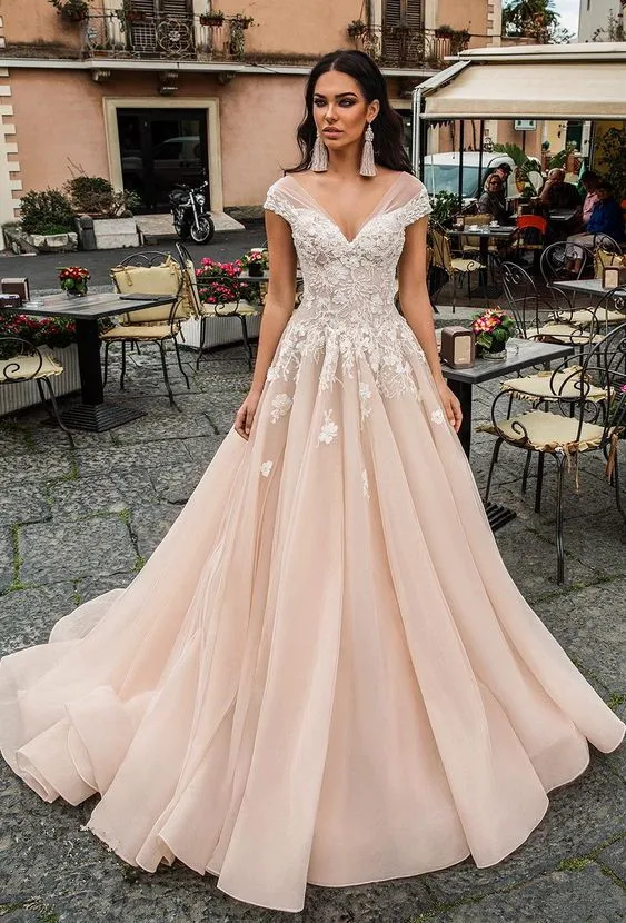 Srui sker/бальное платье из мягкой органзы с v-образным вырезом и цветочной аппликацией, с открытой спиной, свадебное платье для невесты - Цвет: same as picture