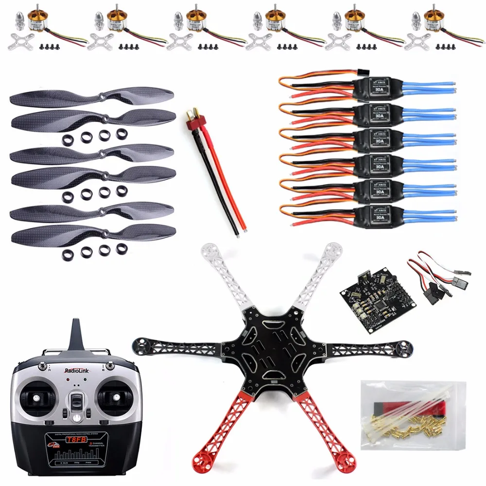

F550 Drone FlameWheel Kit With KK 2.3 Flight Controller ESC Motor Carbon Fiber Propellers + RadioLink 8CH T8FB TX RX F05114-J