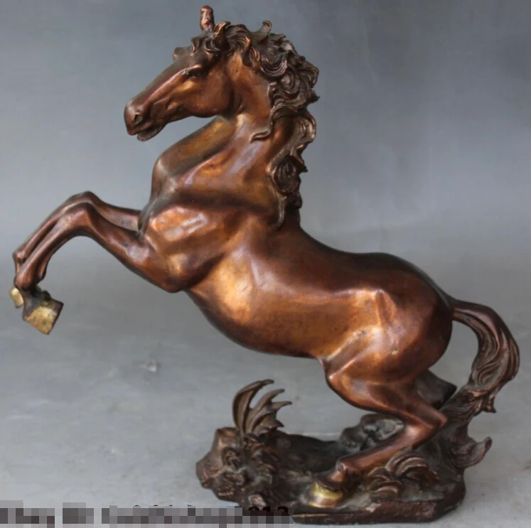 

12" Chinese Bronze Gilt Fengshui Zodiac Year War Horse Animal Success Statue