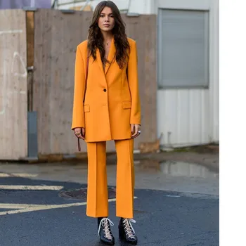 

Customized ladies long solid color suit two-piece suit (jacket + pants) ladies business fashion official business wear