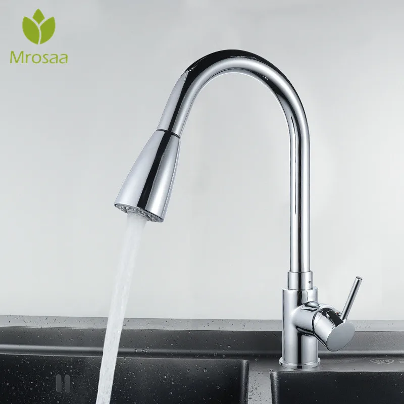 

Kitchen Faucets Single Handle Pull Out Kitchen Tap Single Hole Swivel 360 Degree Water Mixer Tap Brass Deck Mounted Sink Faucet
