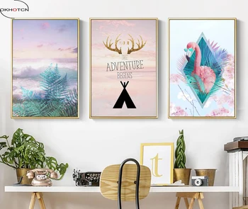 

Northern European Flamingo Sea Floral Pink Decorative Painting Canvas Art Print For Home Decoration Modular Picture