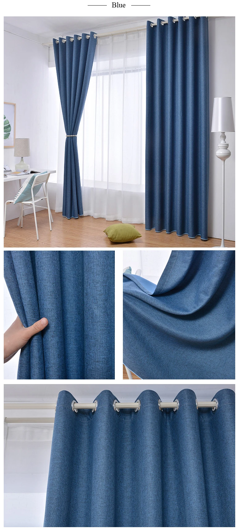 NORNE New Fabric Solid Color Faux Linen Blackout Curtains for Living Room Modern Bedroom Window Curtains Kitchen Curtains Blinds