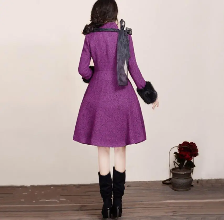Outwear Hiver Manteau Femme Femmes Fourrure Laine Col Nouveau Couture Purple Collier Longue Dentelle 2018 R613 En Rétro Automne De Stand Vestes ZwPExnUY