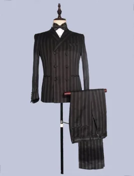 Tanie 2017 Najnowszy Garnitur Fasony Spodni Czarne Szare Paski Mężczyźni Garnitur Kurtka Slim Fit Style Garnitury Smoking 2 Sztuka Groom Marynarka Na Studniówkę Ternos