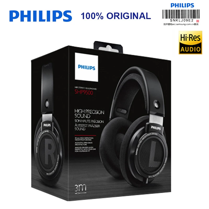 Pаспродажа Philips SHP9500 профессиональные наушники с 3 м длинным проводом шумоподавления наушники для xiaomi SamSung S8 MP3 официальный тест