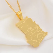 Anniyo ouro cor ghana mapa pingente colares charme jóias ganense patriótico presente acessórios de aço inoxidável #007521