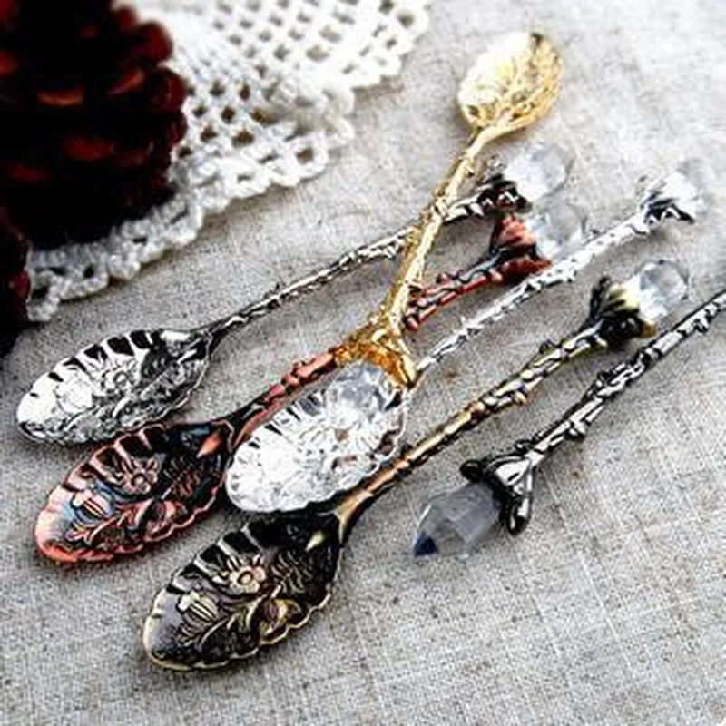 

Vintage Mini Coffee Spoon Dining Bar Royal Style Zinc Alloy Carved Flatware Cutlery Dessert Coffee Tea Spoon Kitchen Accessories