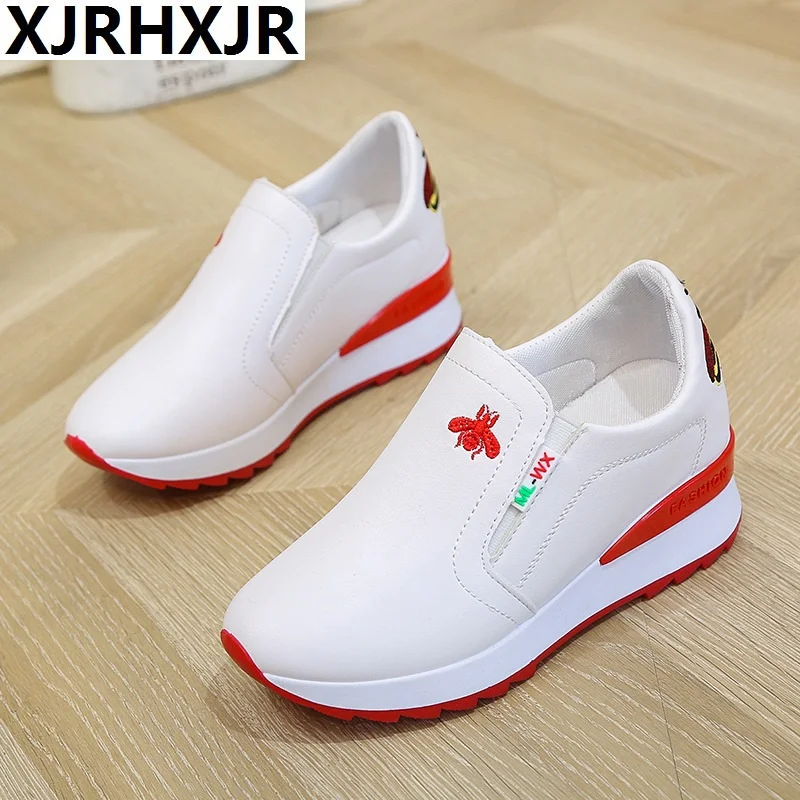 

XJRHXJR Women Flat Thick Bottom Shoes Slip On 6cm Hidden Heel Casual Platform Sport Shoes women flats platform sneakers shoes
