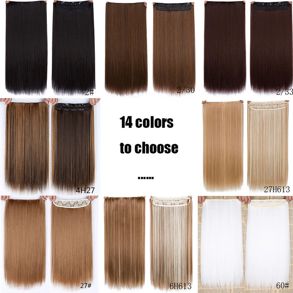 SHANGKE Hair 24'' Long Straight Women Clip in Hair Extensions Black Brown High Tempreture Synthetic Hair Piece