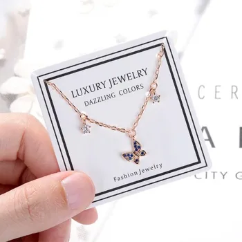 

Korean Style Temperament Fashion Cute Insect 925 Sterling Silver Jewelry Cute Butterfly Bow Crystal Pendant Necklaces H360