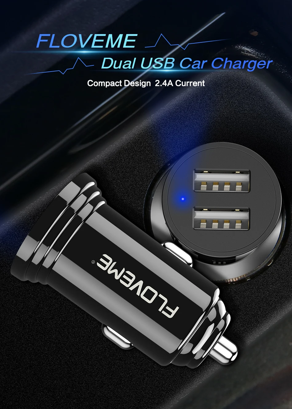 FLOVEME светодиодный 2.4A двойной USB Автомобильное зарядное устройство для мобильного телефона планшета gps USB автомобильный адаптер зарядного устройства для телефона для iPhone samsung huawei Xiaomi