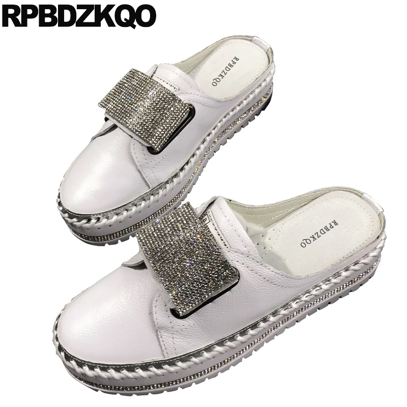 

Beautiful White Muffin Creepers Platform Slippers Sneakers Rhinestone China Diamond Crystal Sparkling Women Dress Shoes Harajuku