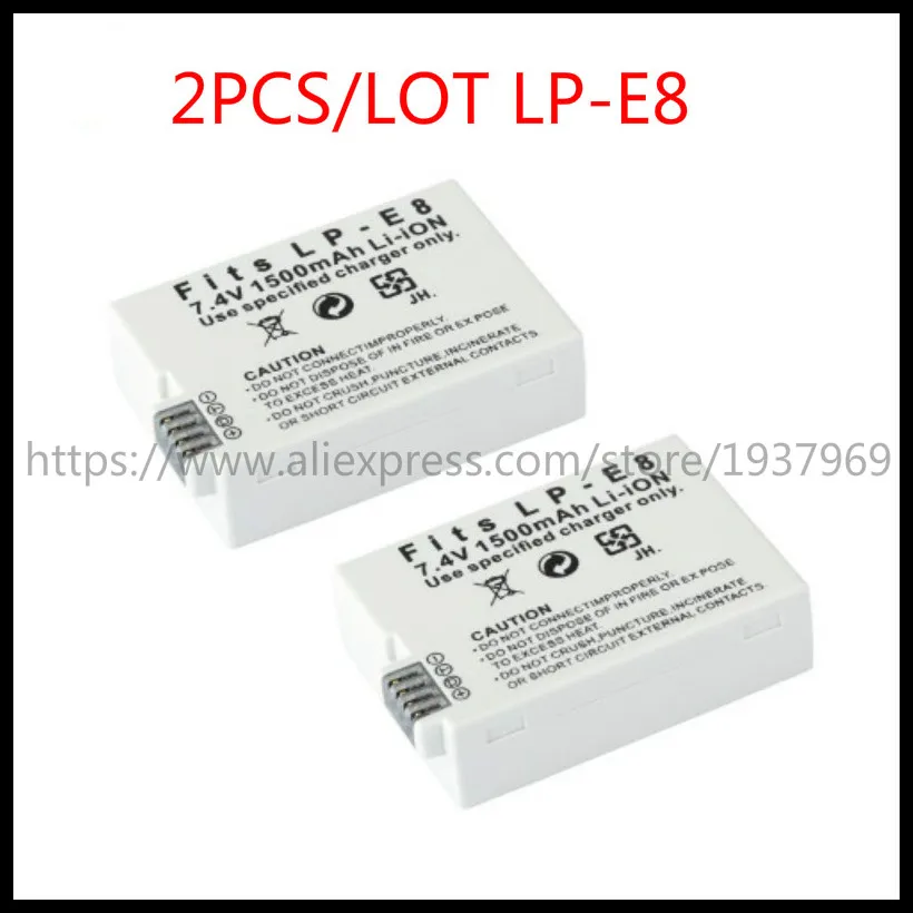 

2PCS/LOT 1500mah LPE8 LP E8 LP-E8 Camera Battery For Canon EOS 550D 600D 650D 700D T2i T3i T4i T5i Battery