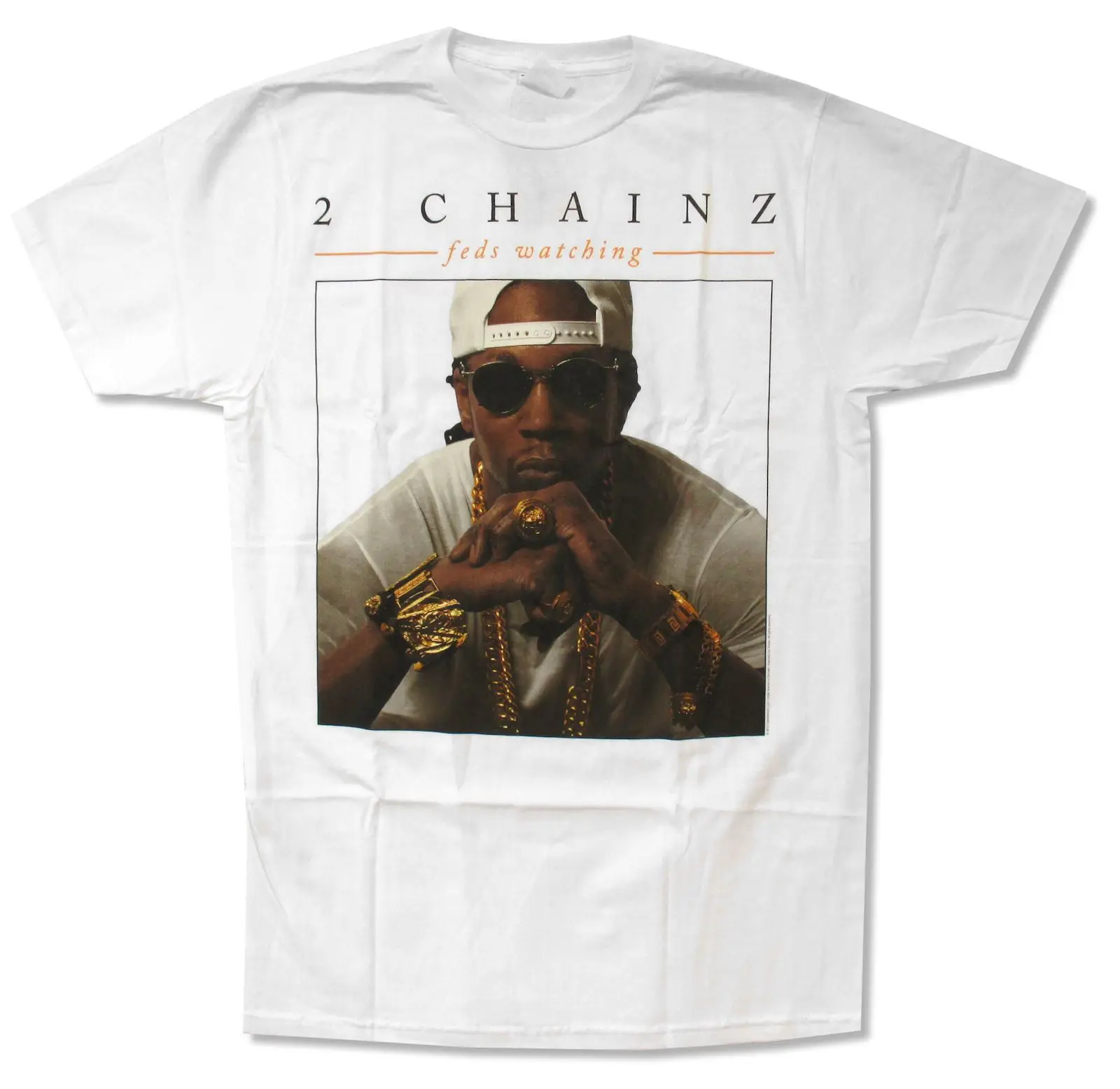 

2 CHAINZ "FEDS WATCHING" WHITE SLIM FIT T-SHIRT NEW OFFICIAL ADULT RAP Hot 2018 Summer Men'S T Shirt Fashion New 2018 Funny