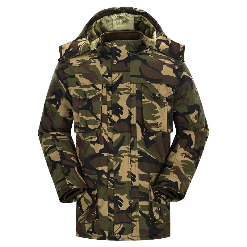  New Mens Camouflage Parkas Winter Military Hooded Thicken Fleece Army Cotton Padded Clothes Men Win