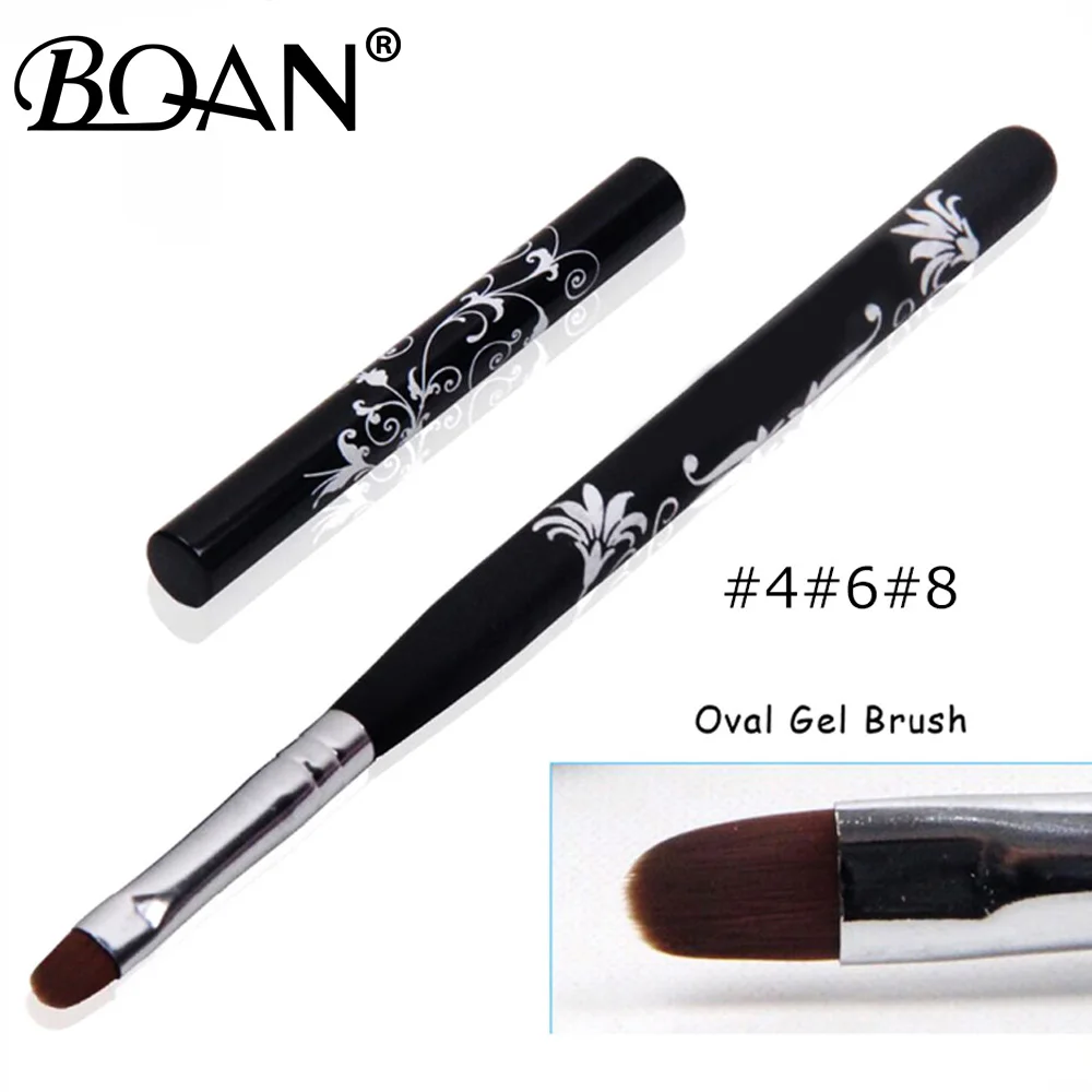 

BQAN 10pcs #4#6#8 Nail Art UV Gel Polish Paint Art Nail Brush Black Wooden Handle Carved Flowers Manicure Nail Tools