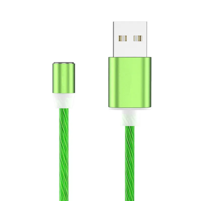 Светодиодный светящийся Магнитный usb-кабель для зарядки iPhone, huawei, samsung, кабель типа C и зарядное устройство Micro usb для телефона, светильник - Цвет: Green