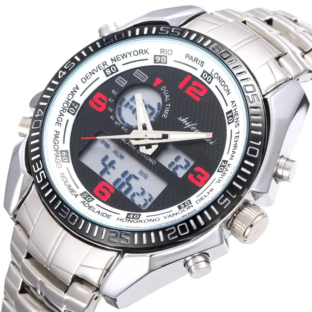 

Fashion Digital Display Needle Sports Multifunctional Men Wristwatch Stainless Steel Wristband Business Exquisite Watch Gift