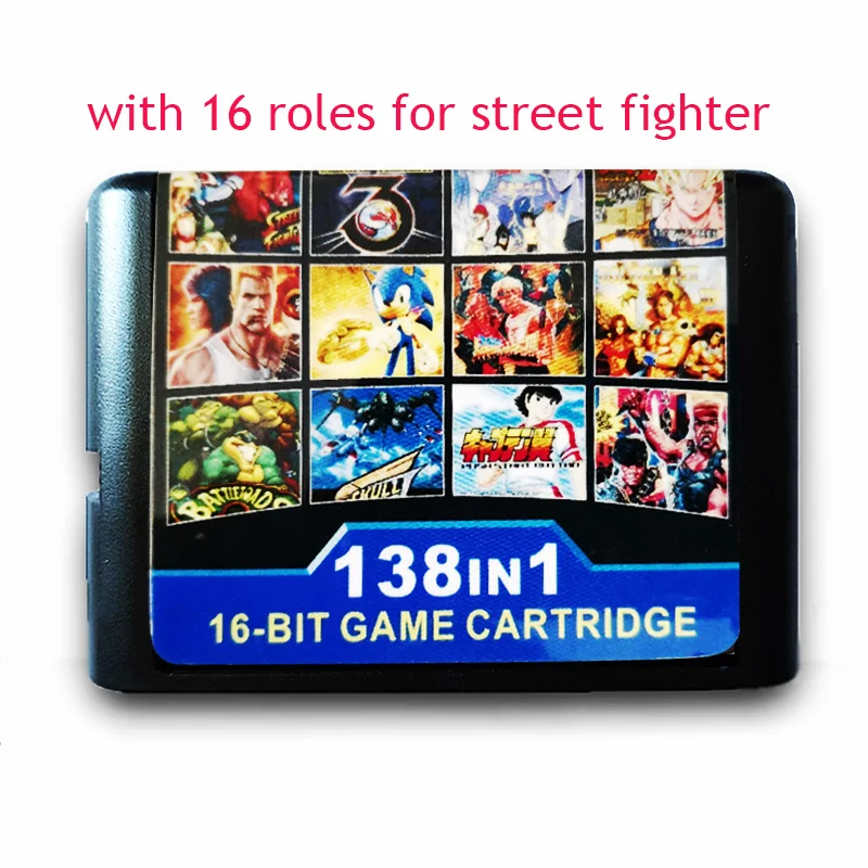 

138 In 1 Game Cartridge With Street Fighter(16 Roles)Street Of Rage1/2/3 Golden Axe1/3 Thunder Force for SEGA GENESIS MegaDrive