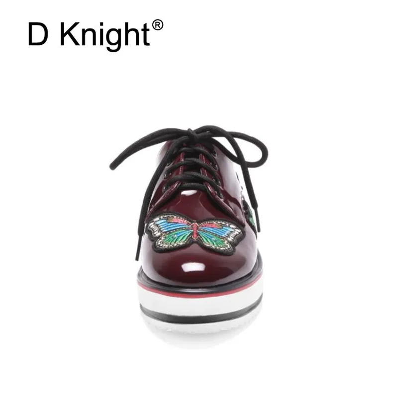 Plus Size 34-43 Women Oxford Brogue Shoes Patent Leather Wedge Heels Platform Shoes Woman Lace-up Oxford Shoes For Women Creeper (15)