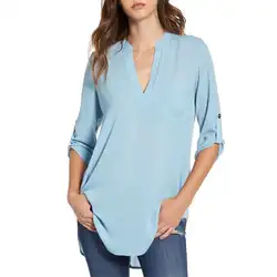 Средние и длинные большой Размеры рубашка v-образным вырезом свободные шифоновая рубашка
