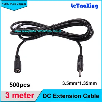 

500pcs High-quality all-copper DC Power Female to Male Plug Cable adapter DC extension cord 3M 3 Meter 10FT 3.5mm x1.35mm Free