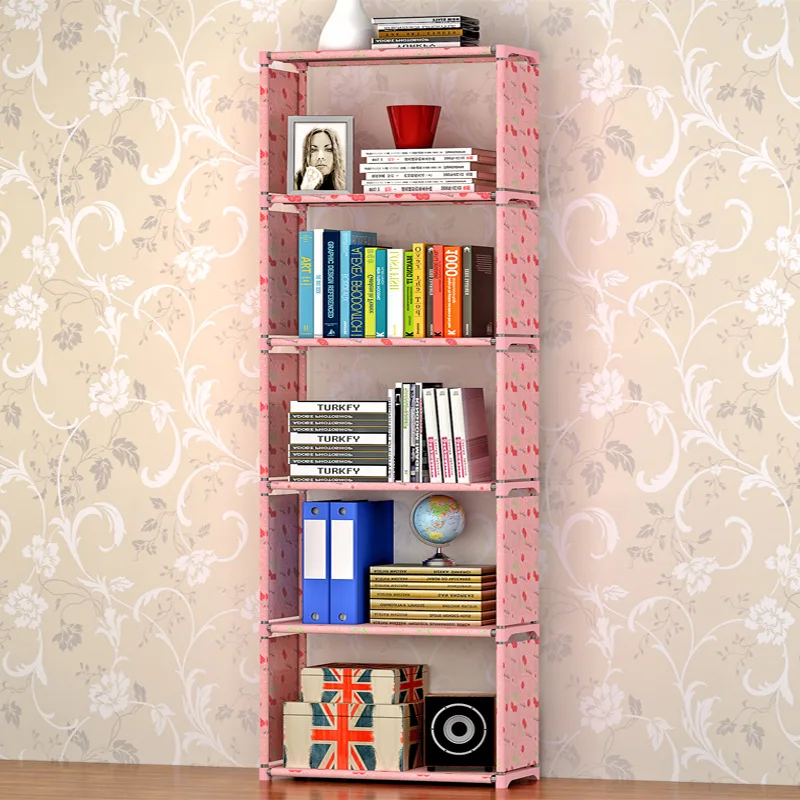 Simple 5-shelf bookshelf Non-woven steel pipe structure Free-assembly bookcase Living room furniture Dust storage shelves